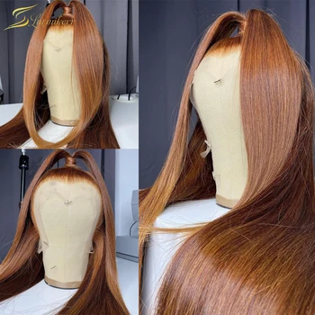 Прав 360 дантела фронтална перука за жени джинджифил оранжев цвят 13x4 HD прозрачна дантела фронт човешка коса перуки пълен оскубани