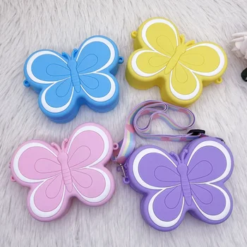 Прекрасен лък детски силиконови чанти за рамо сладък пеперуда форма бебе момичета crossbody чанта бонбони цвят деца малки монети чанта