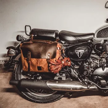Ретро кожа мотоциклет седло чанта платно мотоциклет странична чанта водоустойчив багаж пътуване чанта за Kawasaki индийски Aprilia Vespa