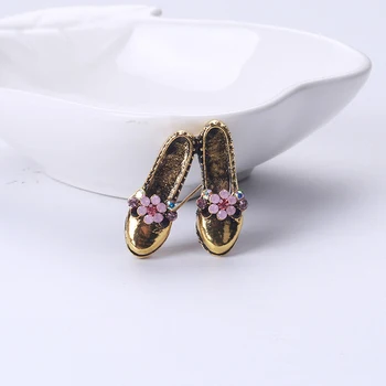 Ретро реколта обувки брошки розов кристал цвете Bowknot обувки брошка щифтове жени метални брошка подаръци