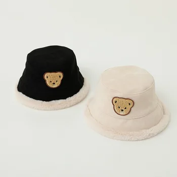Рибарска шапка мечка контрастен цвят бебе есен и зима широка периферия момчета и момичета топло басейн шапка сладък корейски шапка