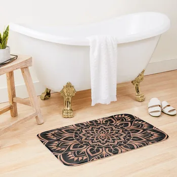 Розово злато мандала модел - черна баня мат килим килими хол приплъзване мат
