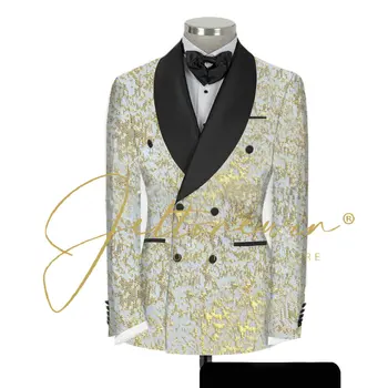 Сватбени костюми за мъже Tuxedo Prom Blazers Set Официална вечеря Peaked Lapel Jacket + панталони 2 броя костюм Homme Terno