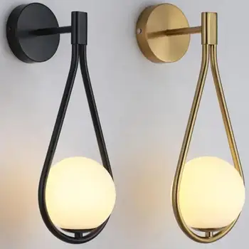 Скандинавска личност Творчески хол Метална стенна лампа Мода Модерен минималистичен модел Нощно стъкло Стенна лампа Спалня