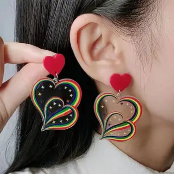 Сърдечни обеци Модни обеци Акрилни обеци с цвят на бонбони Обеци за сърце за жени Момичета Лека мода за Свети Валентин