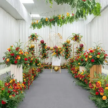 Творчески изкуствени цветя Сватбена декорация Консумативисватбено парти сцена сцена фон път ред цвете оформление орнаменти