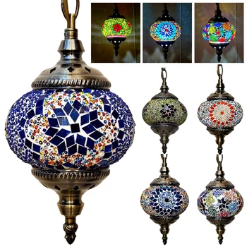 турски марокански мозайка висящи таван лампа E27 декоративни стъкло глобус тела ресторант клуб единична глава полилей
