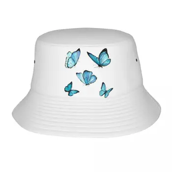 Улично облекло Сини акварелни пеперуди Боб шапки жени леки външни елегантни насекоми риболовни шапки плаж шапка