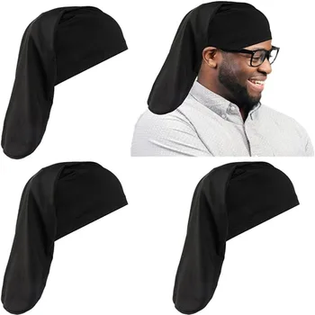 Унисекс черен черен дълга коса чорап капачка капак дишаща еластична обвивка нощни шапки за жени мъже полиестер нощна шапка спални шапки