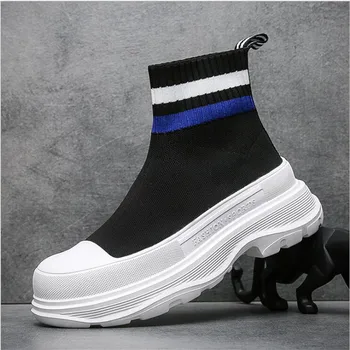 Чисто нов дизайнер луксозни мъжки плетени обувки за чорапи Lncreased 6 CM хип-хоп маратонки ежедневни апартаменти глезена ботуши Zapatillas Hombre