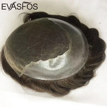 Човешка коса единица протеза мъже Toupee трайни прически дантела тънък PU подмяна система за мъже Перуки за къса коса перуки за мъже